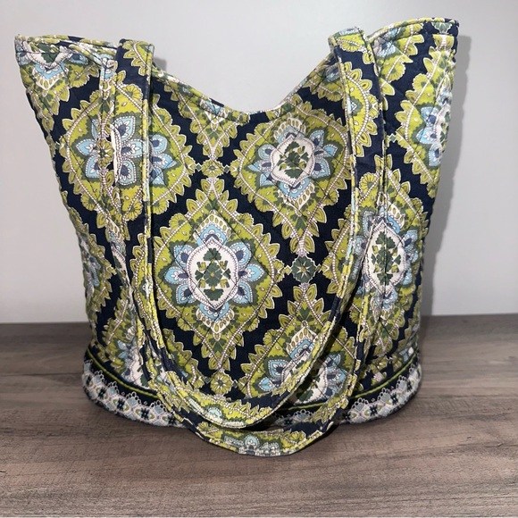 Vera Bradley Tote Bag Purse Retired Cambridge Pattern Green Blue Geometric - Picture 2 of 14